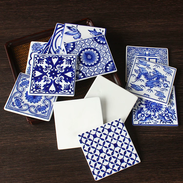10cm underglaze blue coaster showing deep stable color with subtle brushwork variations