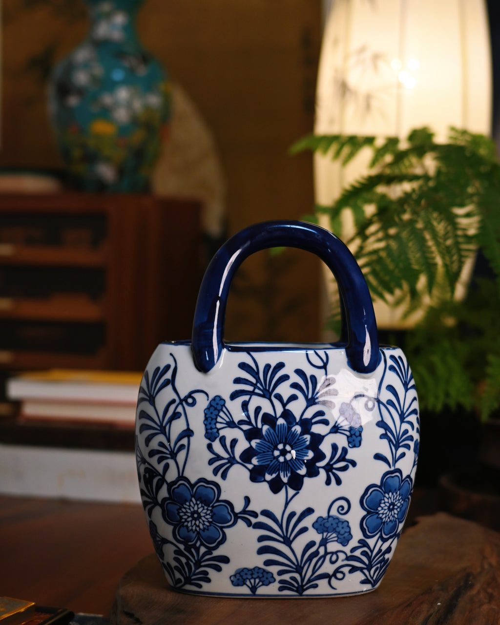 Blue‑and‑White Porcelain Handbag‑Style Vase,