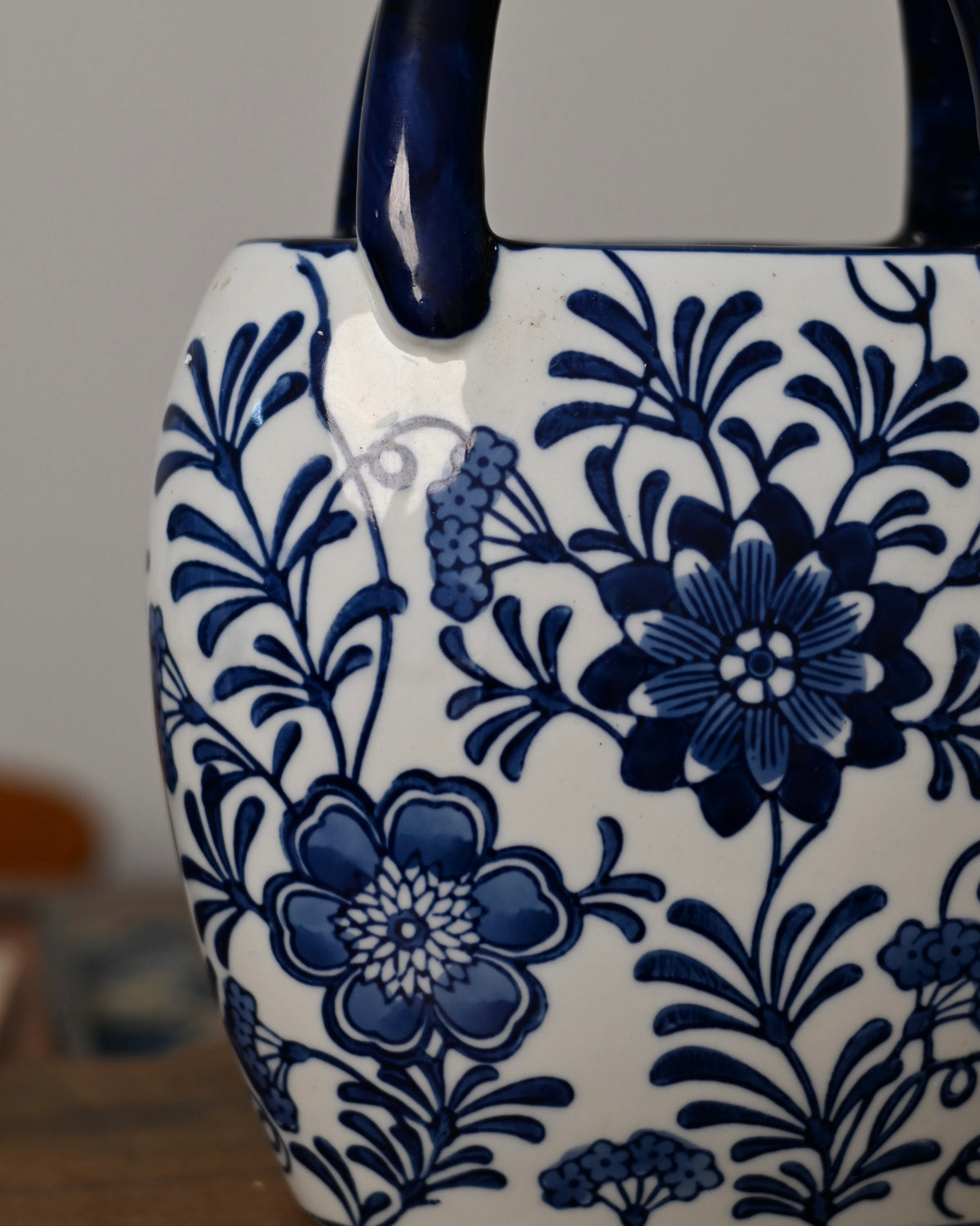 Blue‑and‑White Porcelain Handbag‑Style Vase,