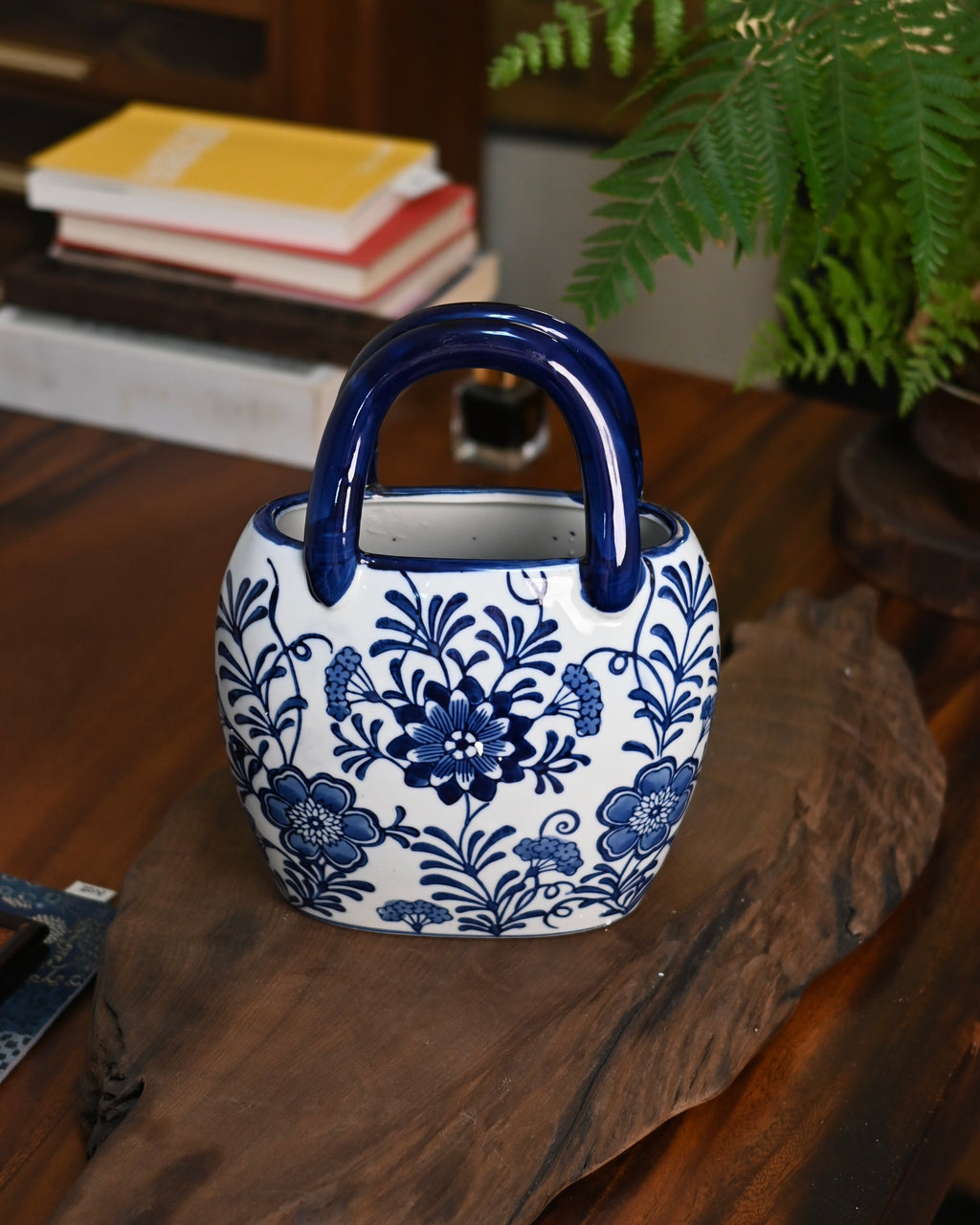 Blue‑and‑White Porcelain Handbag‑Style Vase,