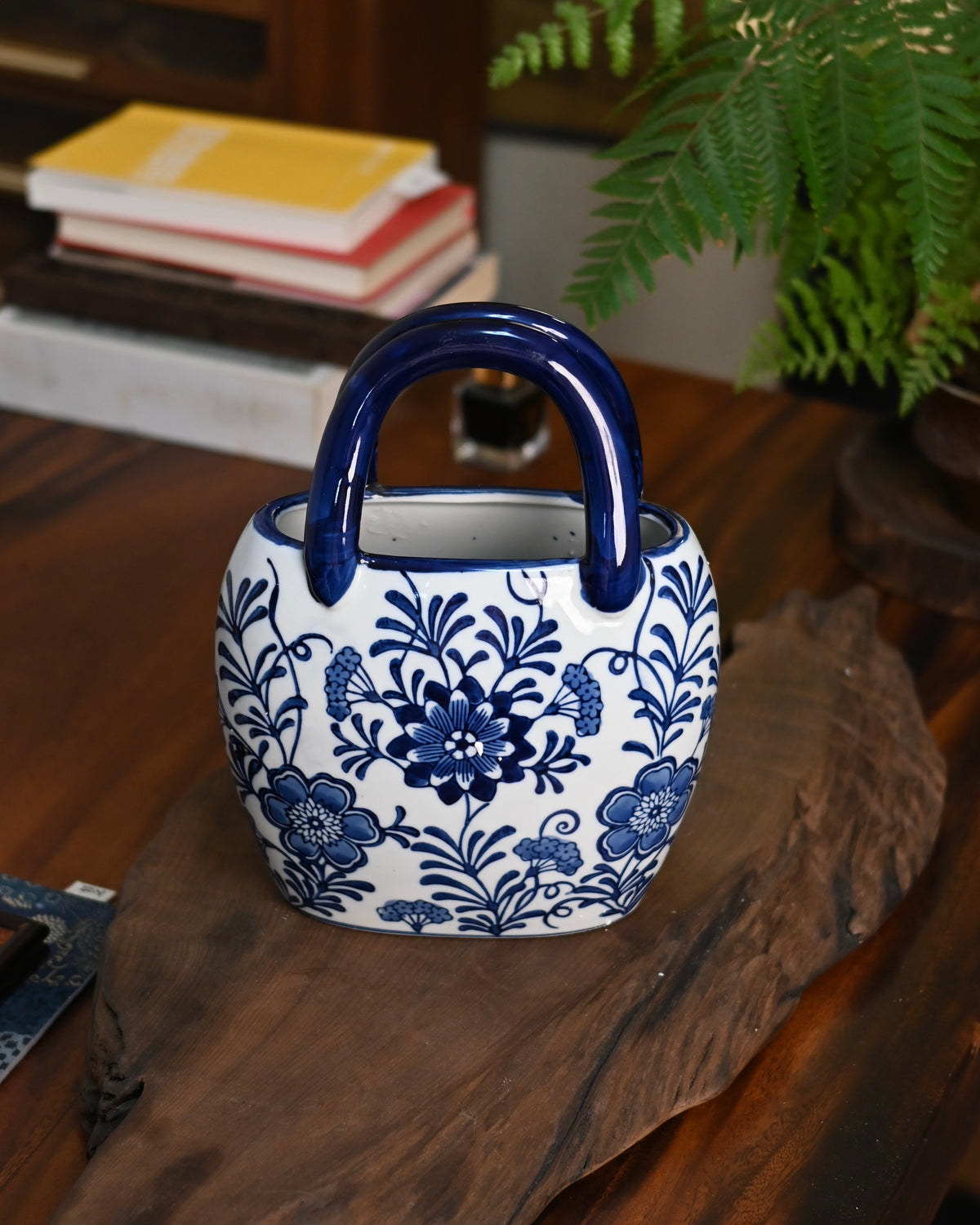 Blue‑and‑White Porcelain Handbag‑Style Vase,