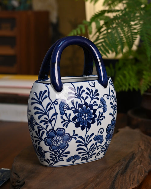 Blue‑and‑White Porcelain Handbag‑Style Vase,