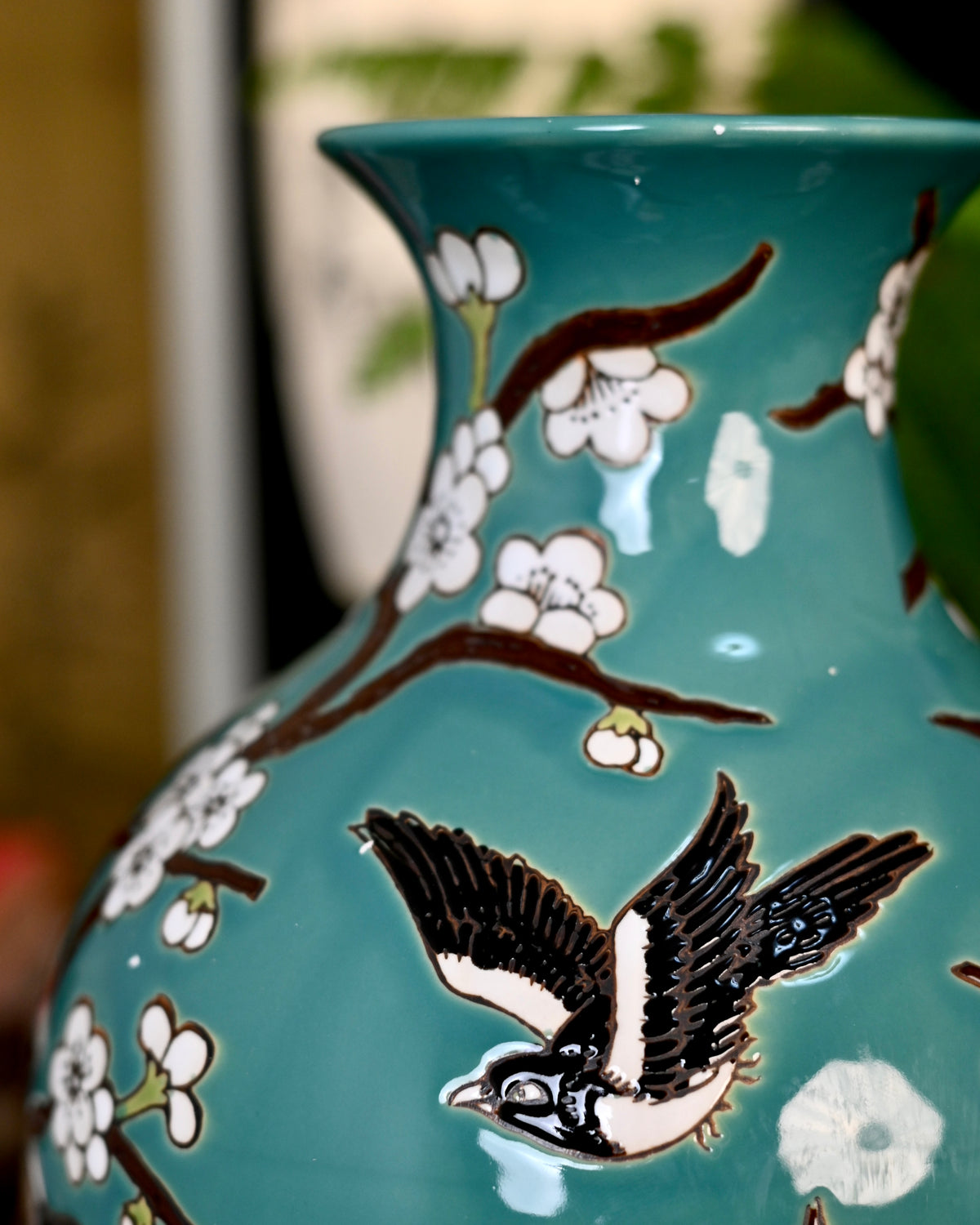 Turquoise‑Ground Famille‑Rose Ceramic Vase