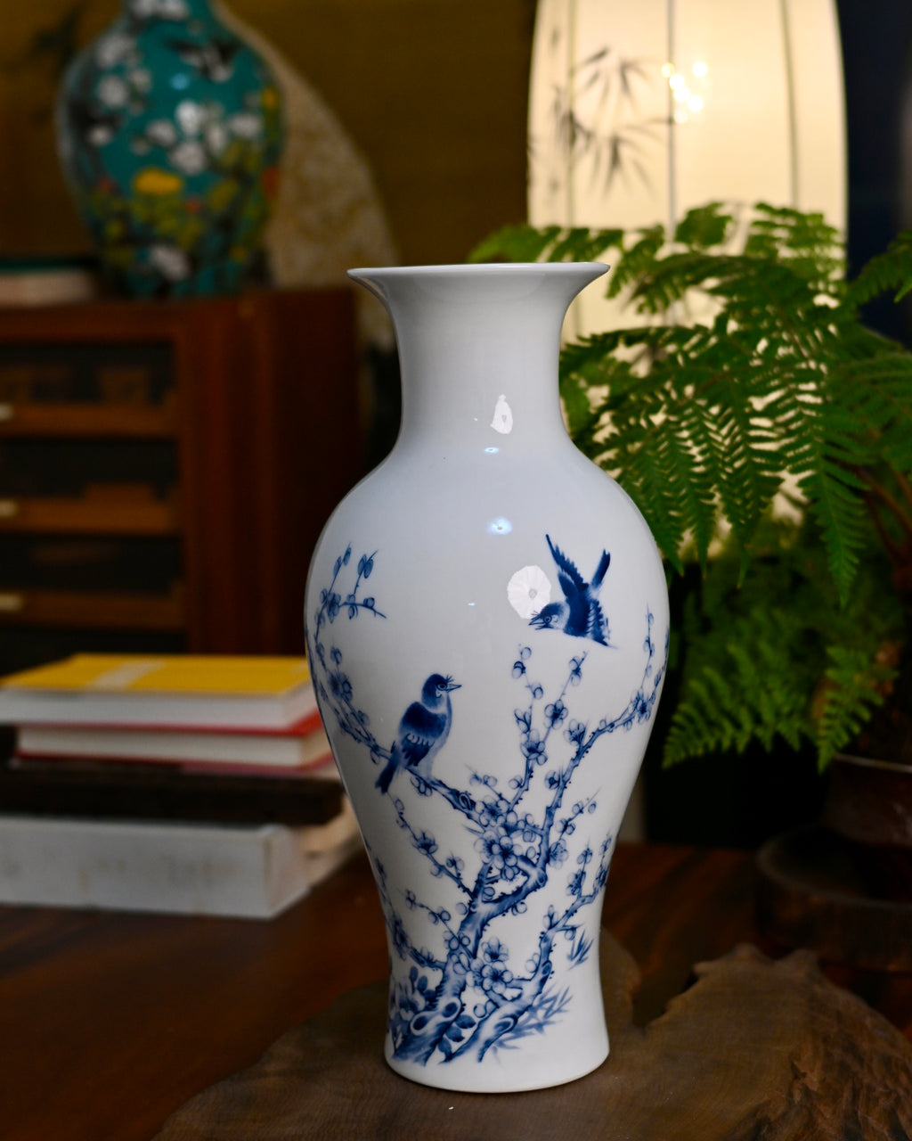 Blue and White Porcelain Bird and Blossom Motif Vase