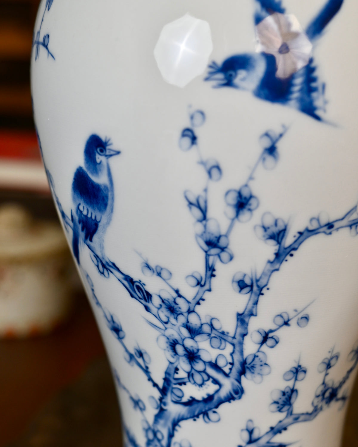 Blue and White Porcelain Bird and Blossom Motif Vase