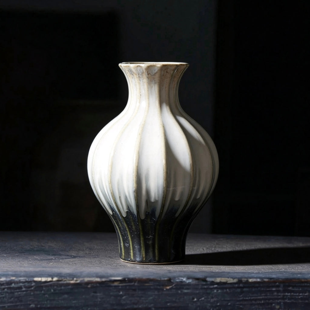 Hand‑Kiln‑Changed Ribbed Ceramic Vase