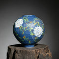 Hand‑Pinched Stoneware Vase, Matte Navy‑Blue with Hand‑Painted Hydrangea Floral Art