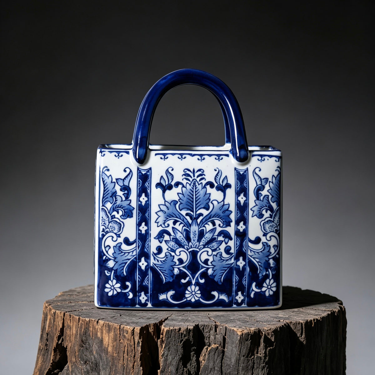 Blue-and-White Porcelain Handbag Vase – Creative Ceramic Tote Flower Vessel