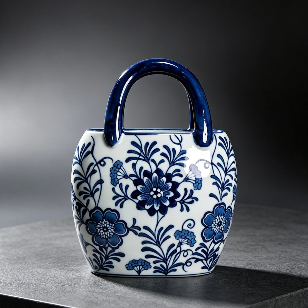 Blue‑and‑White Porcelain Handbag‑Style Vase,