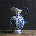 Hand painted blue and white porcelain pitcher vase, classic oriental floral ceramic art for home decoration and flower arrangement