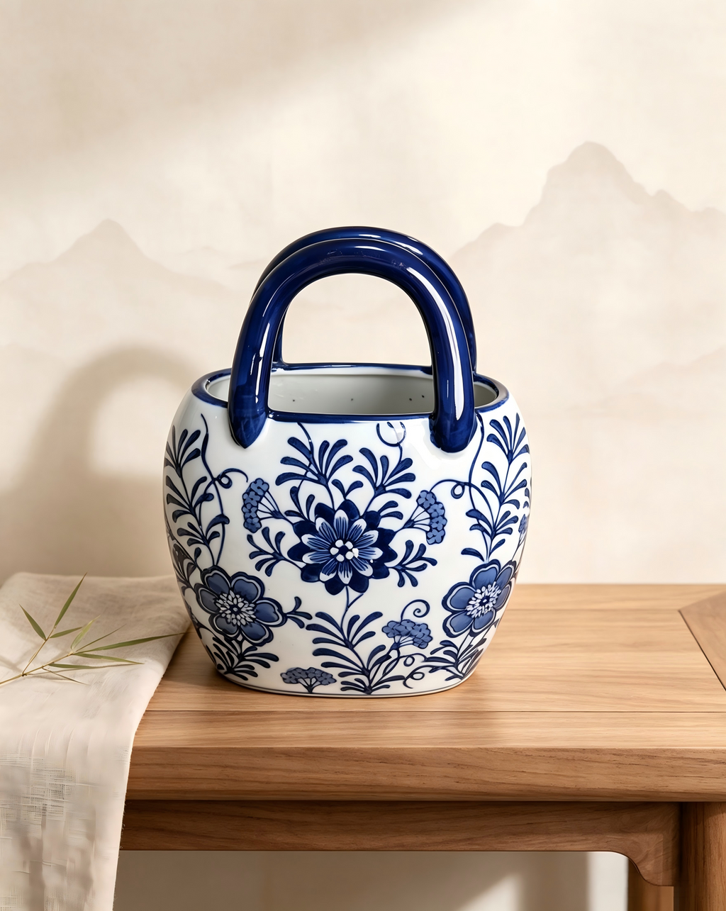 Blue‑and‑White Porcelain Handbag‑Style Vase,