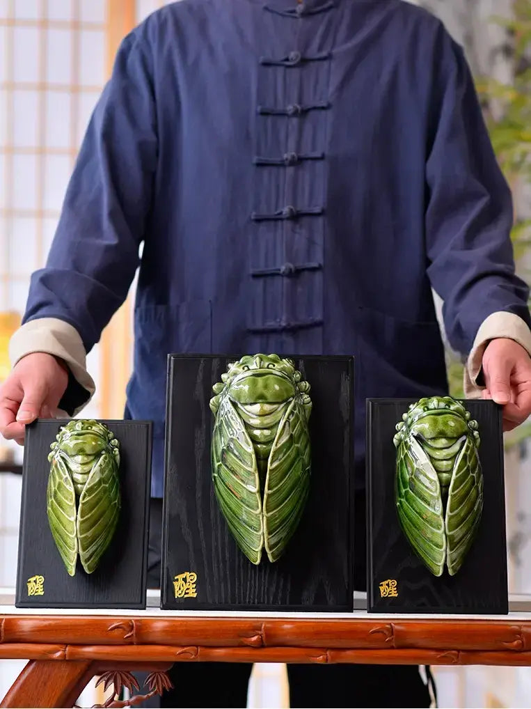 Chinese symbolic cicada ceramic art piece, represents breakthrough and thriving career