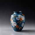 Jingdezhen original hand thrown natural clay vase with hand painted daisy pattern on deep blue surface, home decorative pottery