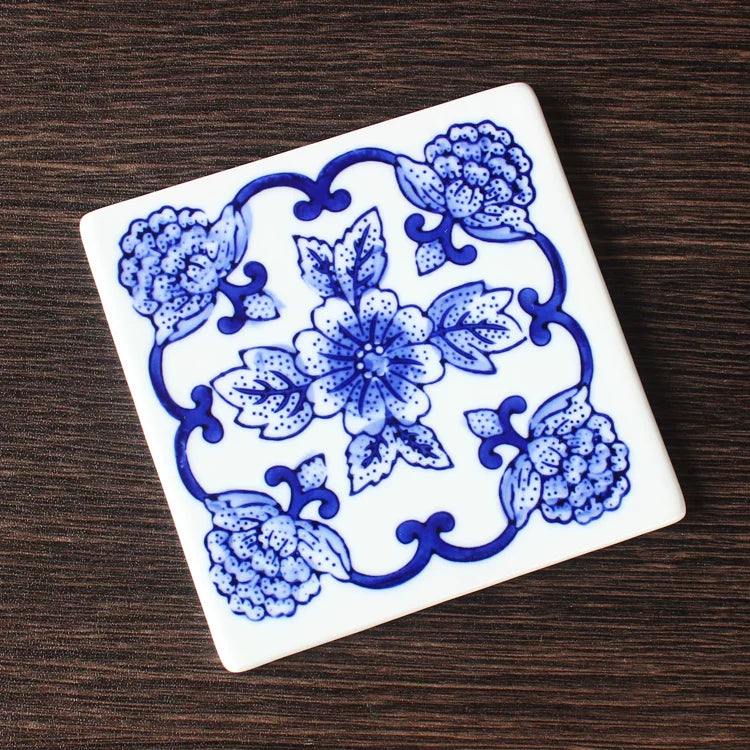 Handcrafted cobalt floral ceramic with traditional brush techniques and permanent food-safe finish