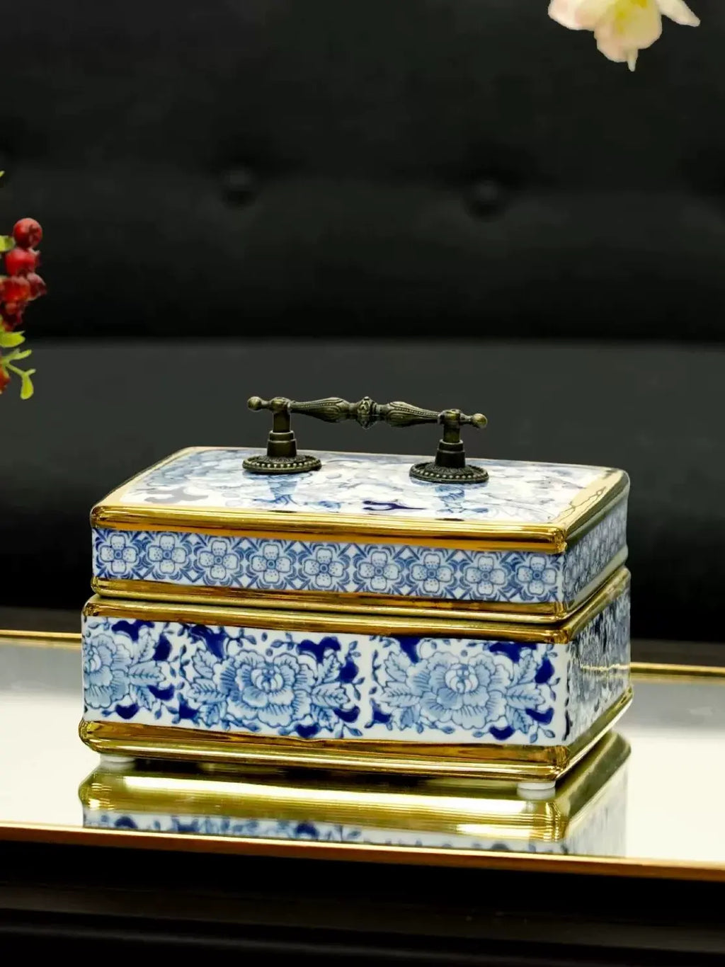 Handcrafted Jingdezhen ceramic jewelry container, tiny pinholes and dark specks are natural features of handmade porcelain