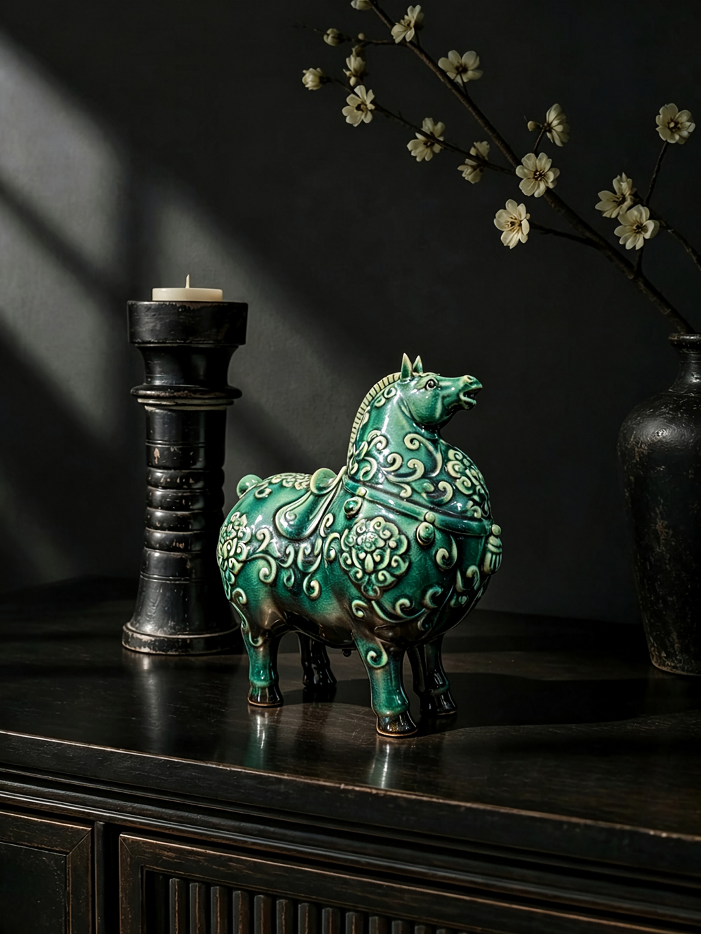 Tang-Style Ceramic Horse Ornament – Handcrafted Shiwan Tang Dynasty Statue