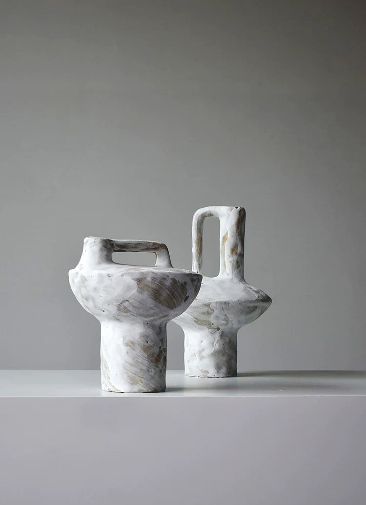 Handcrafted zen ceramic flower vase, rough clay material for home and exhibition space decoration