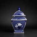Handmade Jingdezhen blue and white porcelain lidded jar, underglaze traditional Chinese window floral bird pattern, oriental home decor