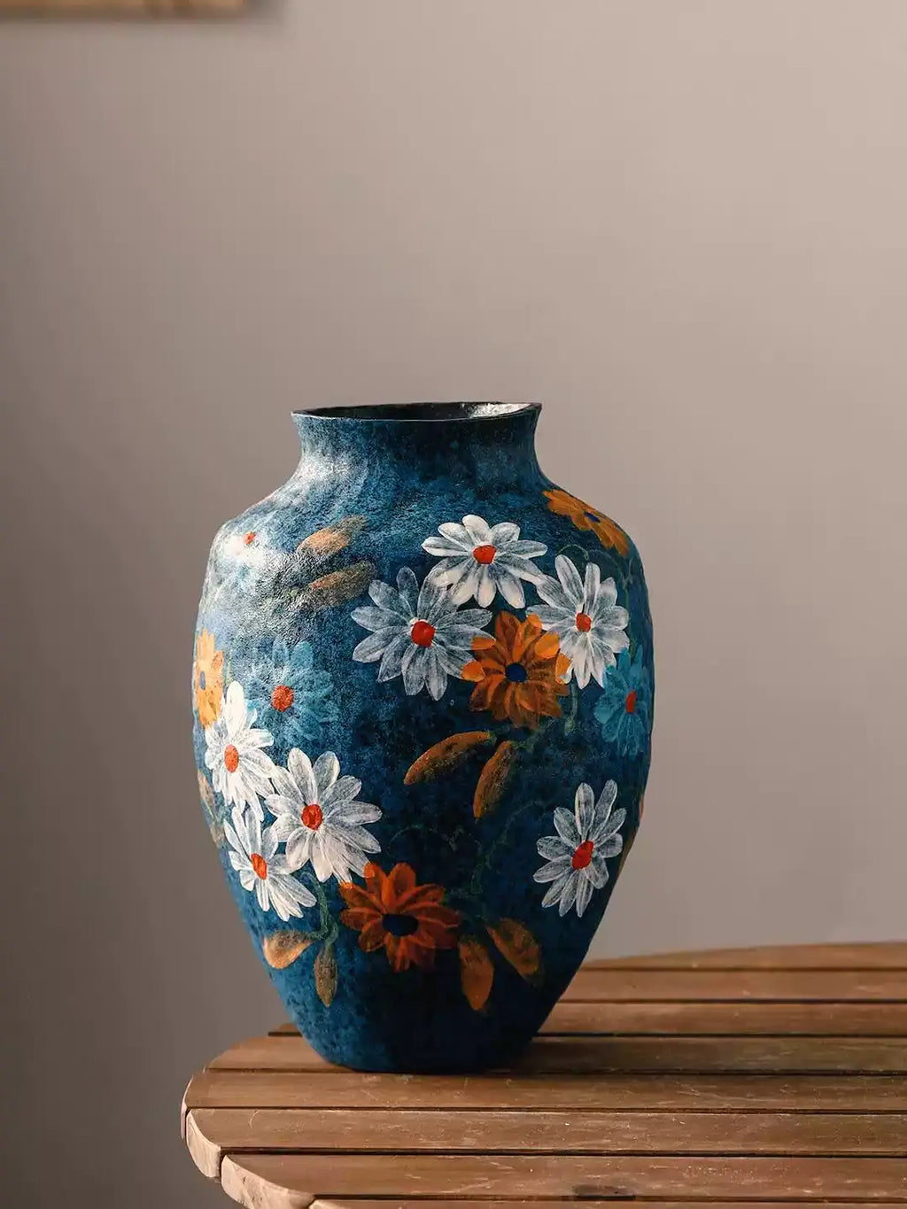 Sturdy high temperature fired clay vase originally from Jingdezhen, floral art decor for tea room and study