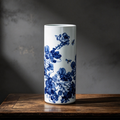 Hand painted Jingdezhen blue and white cylindrical porcelain vase, underglaze blue lotus decor for oriental home