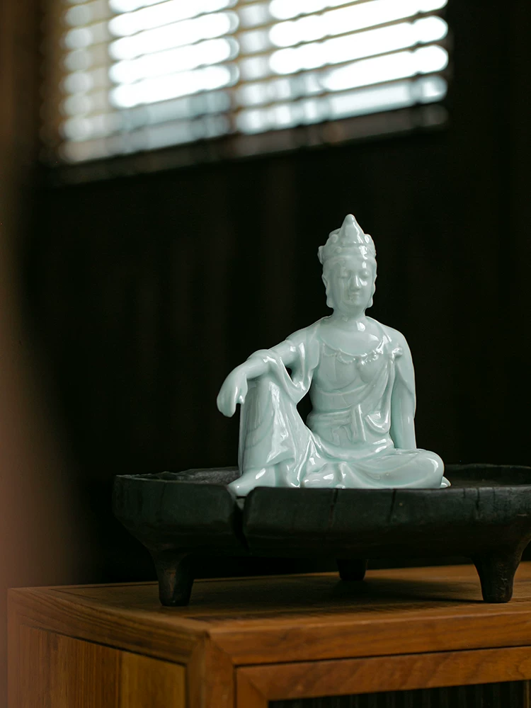 Jingdezhen porcelain Reclining Guanyin statue, spiritual home decor symbolizing mercy, peace and inner tranquility