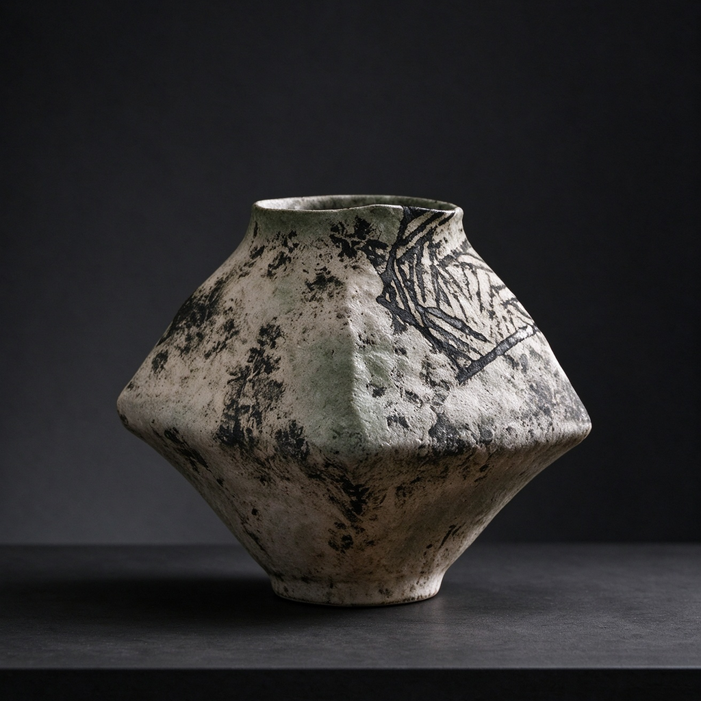 Jingdezhen handmade coarse pottery vase, irregular organic shape, wabi sabi minimalist home decor