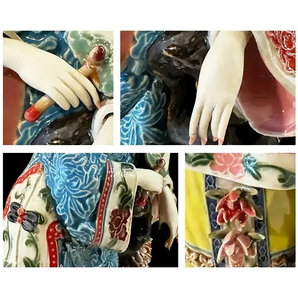 Lifelike Shiwan pottery lady figurine with natural posture and gentle facial features
