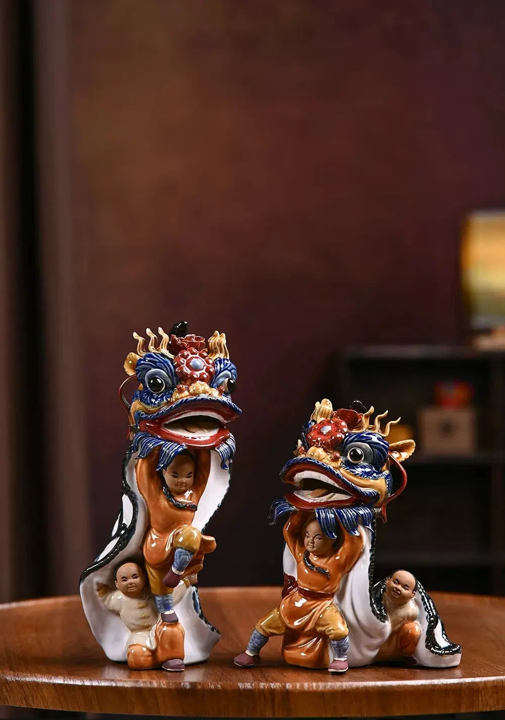 Chinese waking lion pottery statue, premium cultural gift for Lunar New Year, grand opening and business celebration