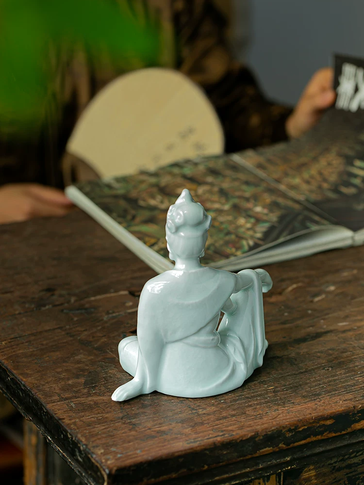 Handcrafted Reclining Guanyin figurine made of premium kaolin clay, high fired ceramic art for home collection