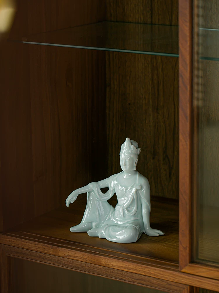 Reclining Guanyin porcelain figurine, suitable for home worship, meditation corner and interior styling
