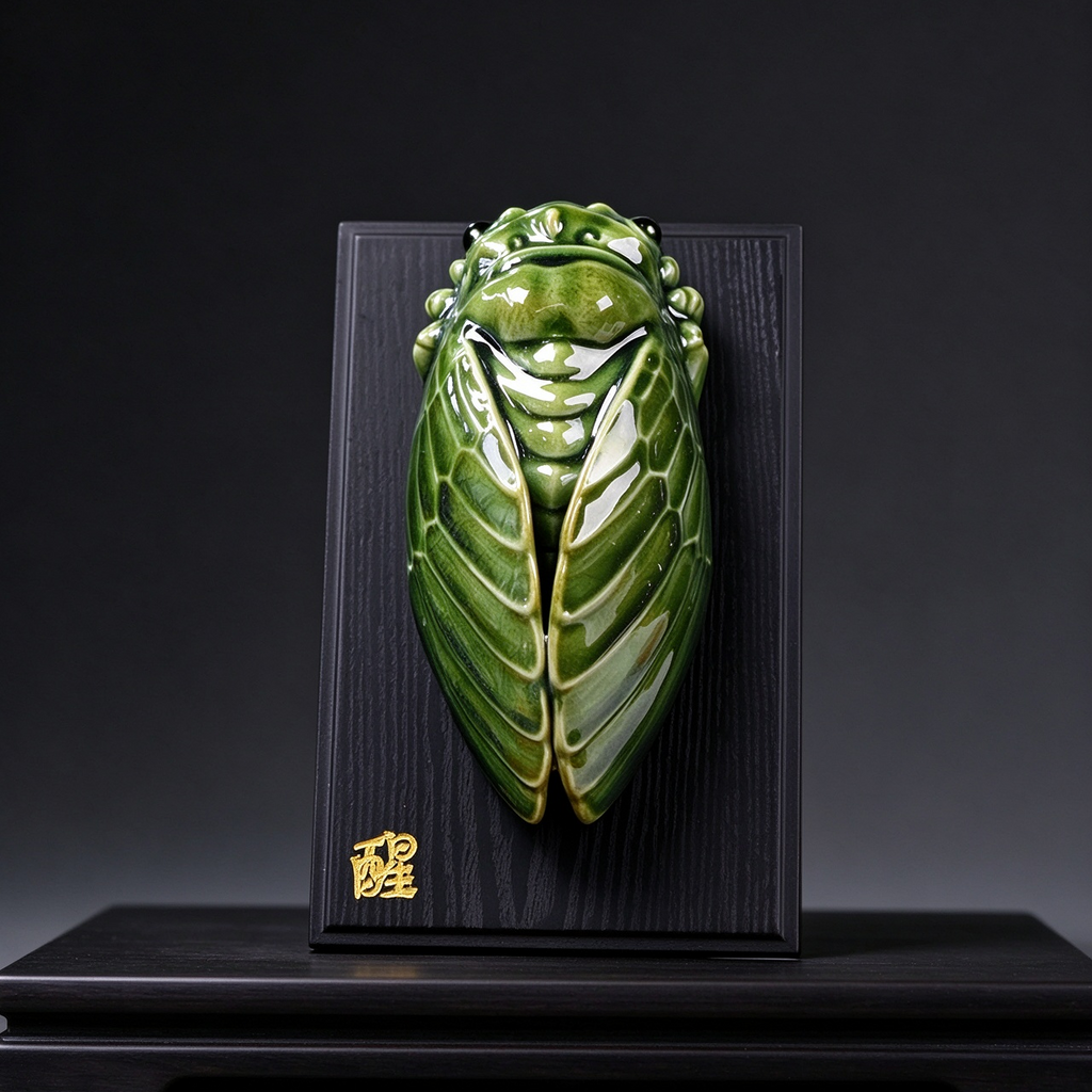 Shiwan handmade cicada ceramic ornament, national intangible heritage pottery sculpture for career blessing