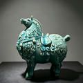 Handcrafted Shiwan Tang-style ceramic horse sculpture with crackled glaze
