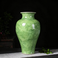 Hand formed rustic stoneware vase with mottled green glaze, minimalist plain silhouette for flower arrangement and tea table decor