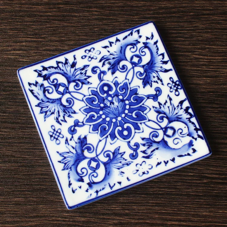 Traditional Chinese ceramic tea mat with rounded corners and smooth wipe-clean surface
