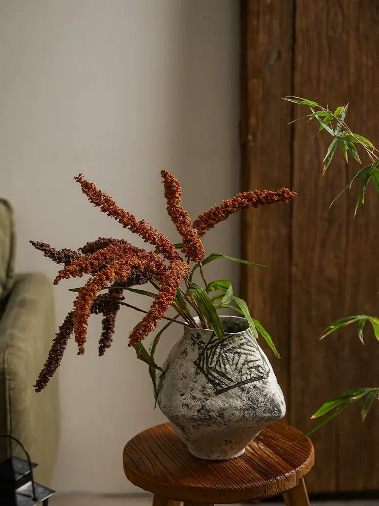 Minimalist art pottery vase handcrafted in Jingdezhen, organic irregular silhouette, rustic decor