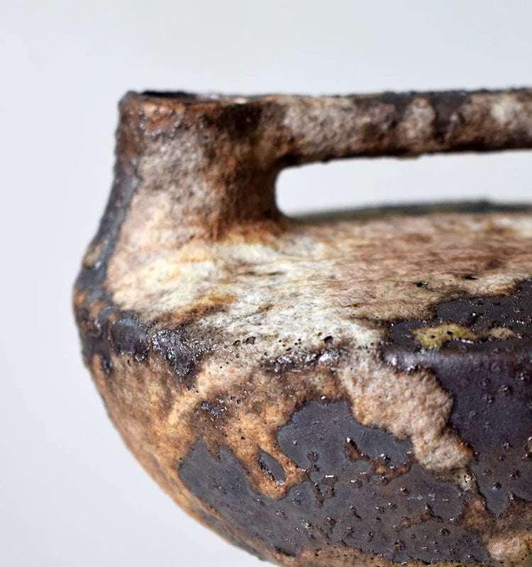 Wabi sabi style zen pottery vase, hand formed textured ceramic ornament for tea room decor